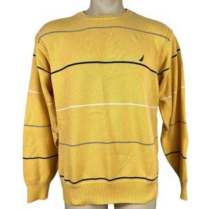 Nautica men's yellow gold cotton sweater size XL stripes, long sleeve